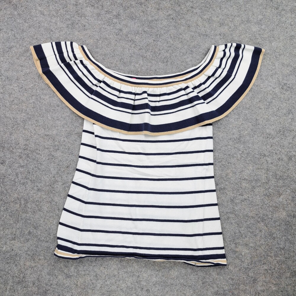 Lilly Pulitzer Shirt Women Small White Blue Stripe Perelle Sweater Knit Top